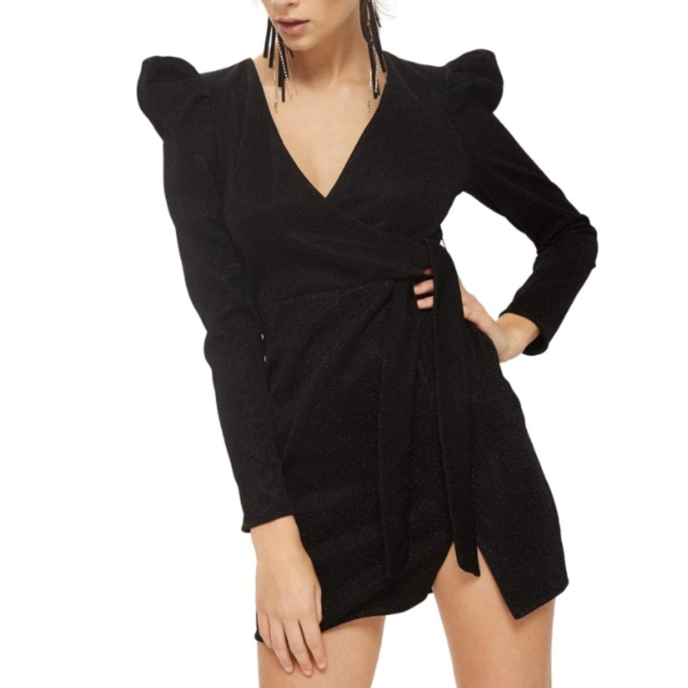 Topshop Puff Shoulder Wrap Dress
